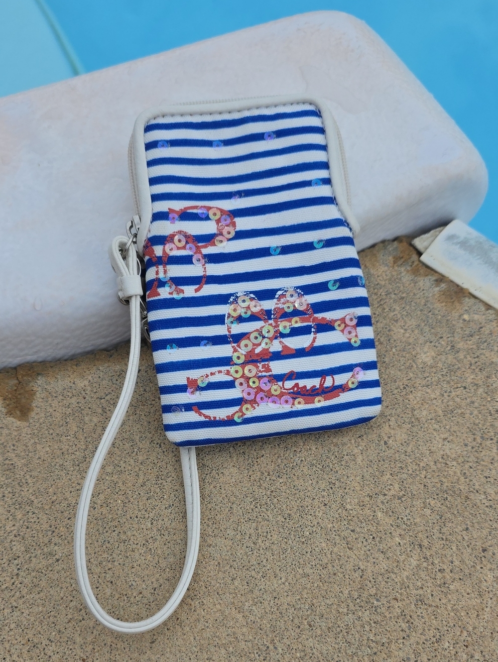 Coach Poppy Nautical Striped Sequin Wristlet